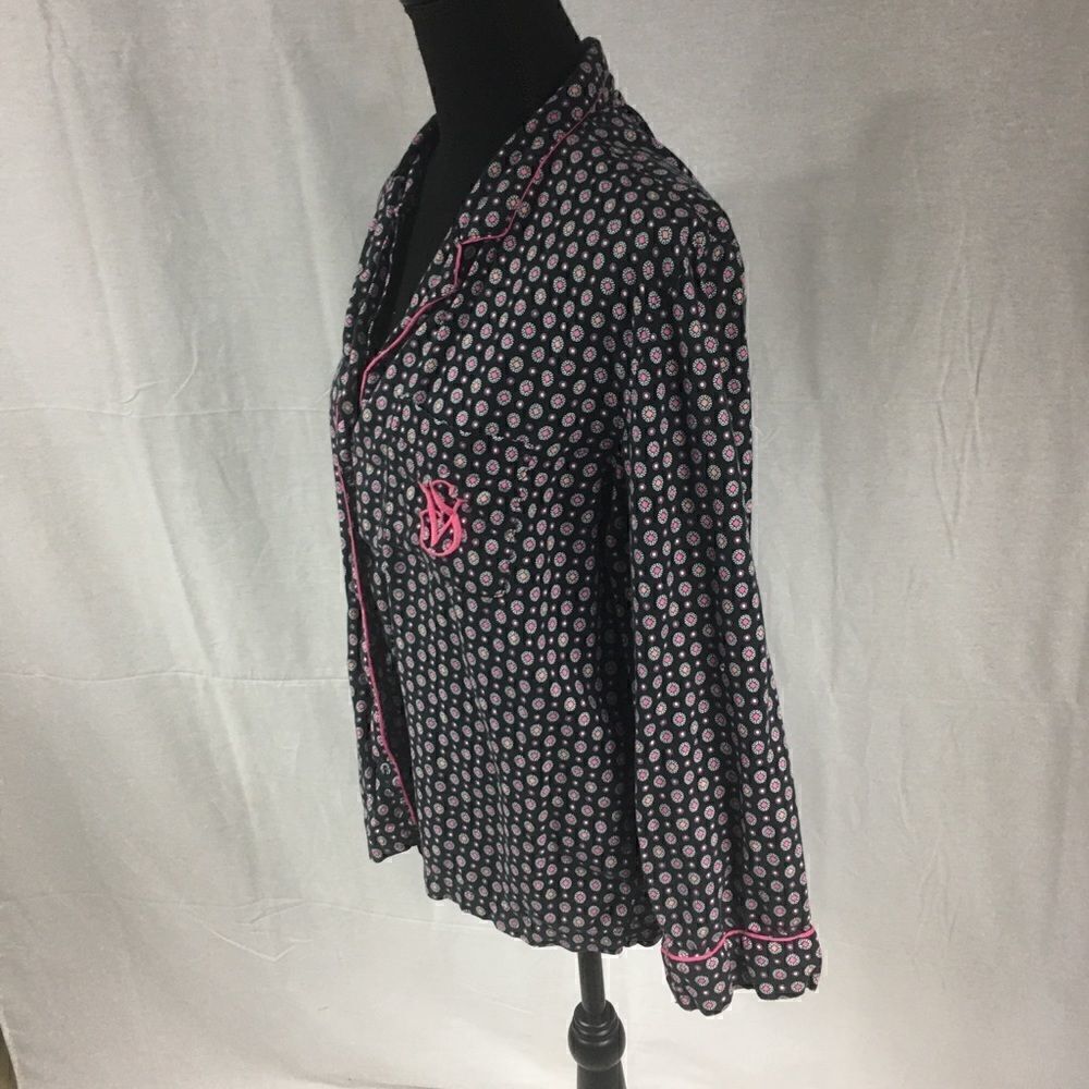 Victoria's Secret Pajamas Top Medium black with pink patterned squares b…